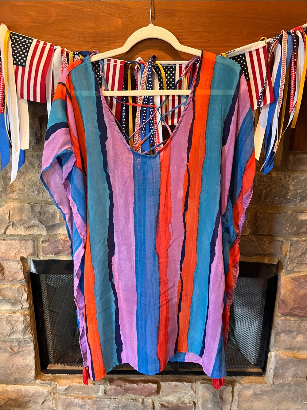 Colorful Striped Summer Tunic - Multicolor swim cover up size L
